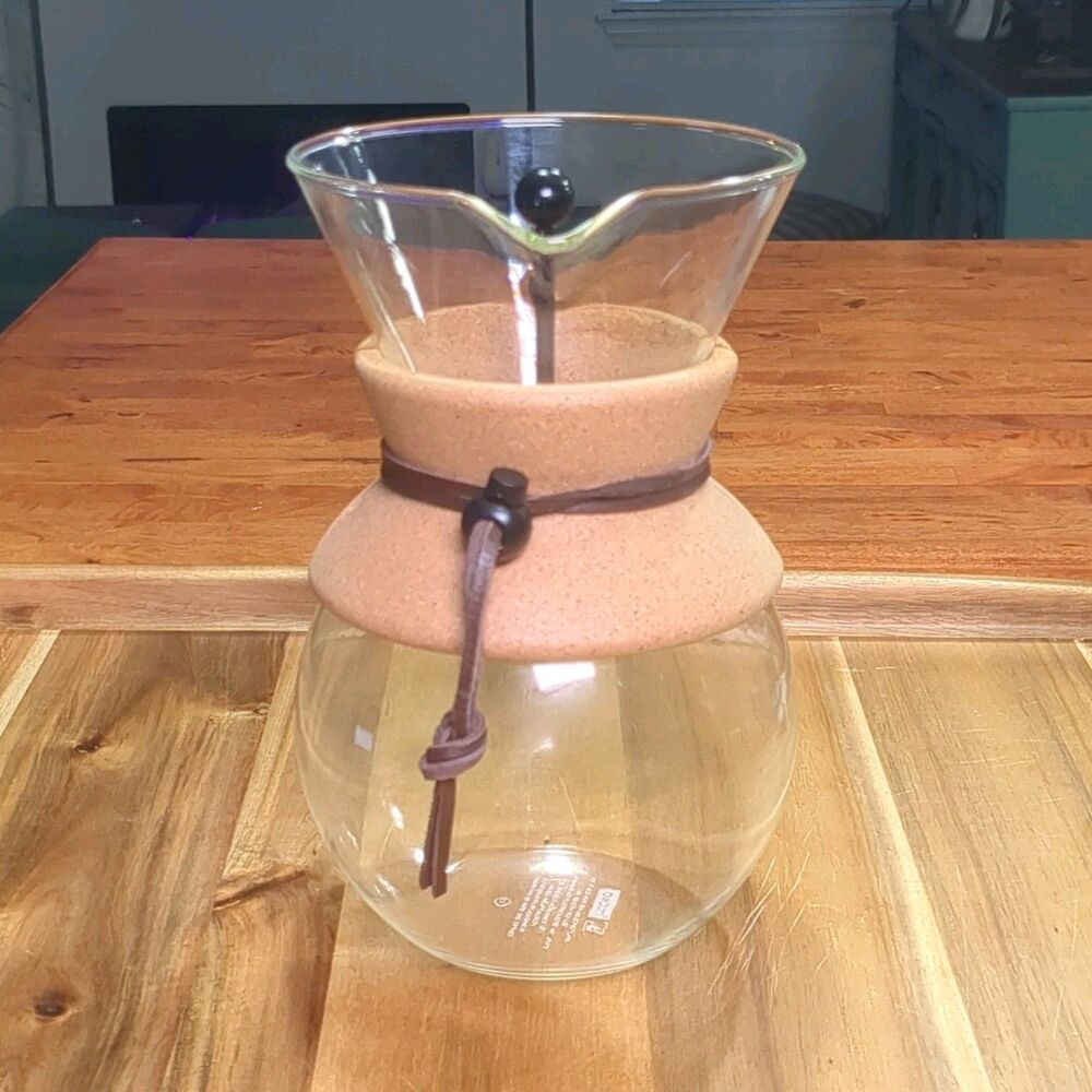 BODUM 157 Pour Over Coffee Maker Glass Carafe Cork Collar W/O Reusable Filter